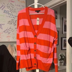 J. Crew Bold Pink and Red Striped Cardigan